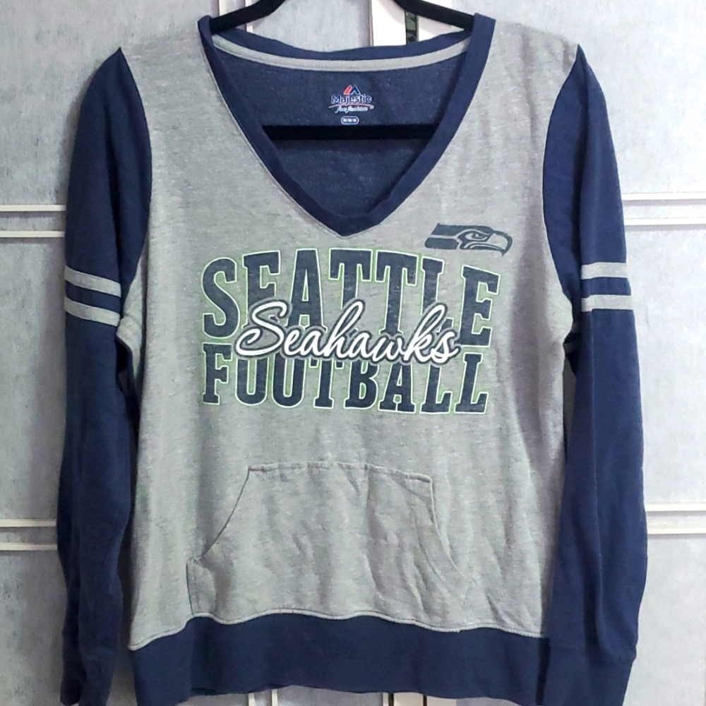 Majestics Seattle Seahawks Womens VNeck Sweater with Front Pouch